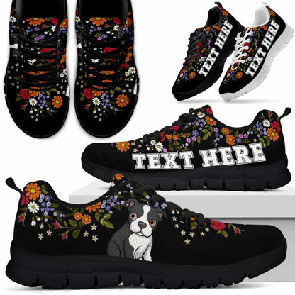 Custom Name Boston Terrier Sneaker, Boston Terrier Flower Floral Colorful Dog Lovers Sneakers Gym Running Shoes, Best Running Shoes