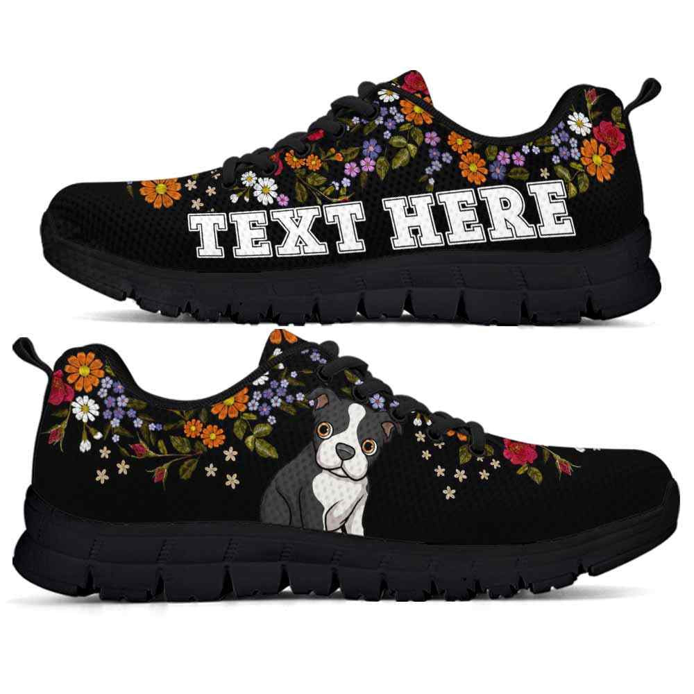 Custom Name Boston Terrier Sneaker, Boston Terrier Flower Floral Colorful Dog Lovers Sneakers Gym Running Shoes, Best Running Shoes