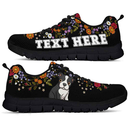 Custom Name Boston Terrier Sneaker, Boston Terrier Flower Floral Colorful Dog Lovers Sneakers Gym Running Shoes, Best Running Shoes