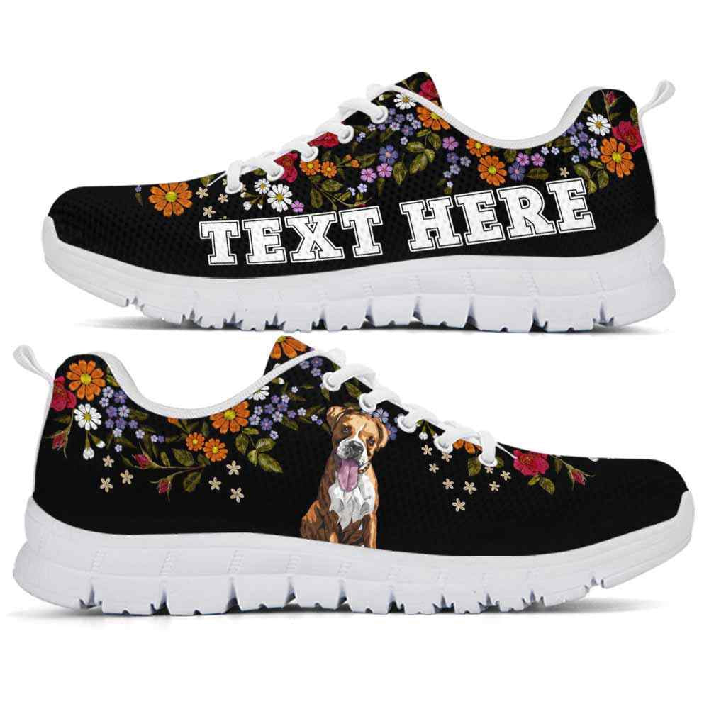 Custom Name Boxer Sneaker, Boxer Flower Floral Colorful Dog Lovers Sneakers Gym Running Shoes, Best Running Shoes