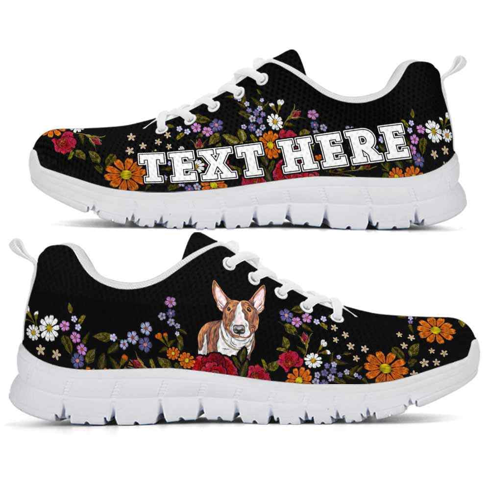 Custom Name Bull Terrier Sneaker, Bull Terrier Colorful Flower Floral Dog Lovers Sneakers Gym Running Shoes, Best Running Shoes