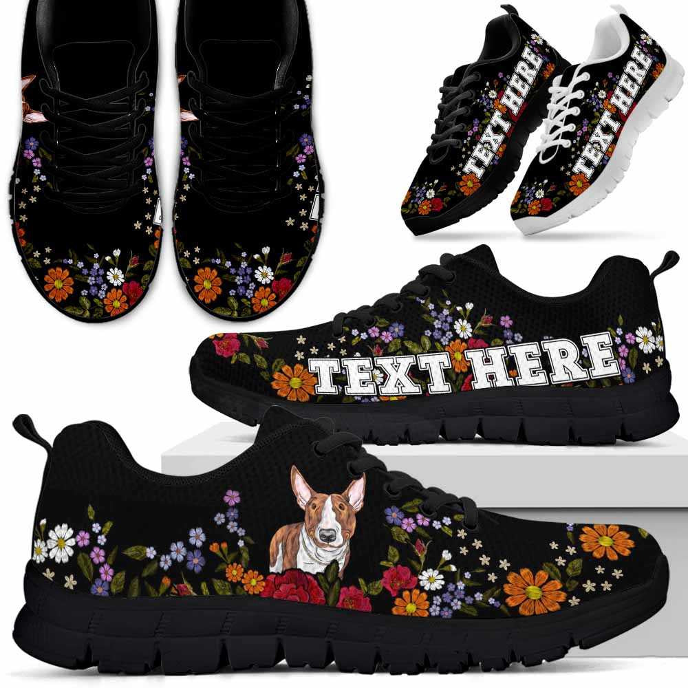 Custom Name Bull Terrier Sneaker, Bull Terrier Colorful Flower Floral Dog Lovers Sneakers Gym Running Shoes, Best Running Shoes