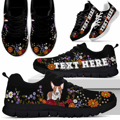 Custom Name Bull Terrier Sneaker, Bull Terrier Colorful Flower Floral Dog Lovers Sneakers Gym Running Shoes, Best Running Shoes