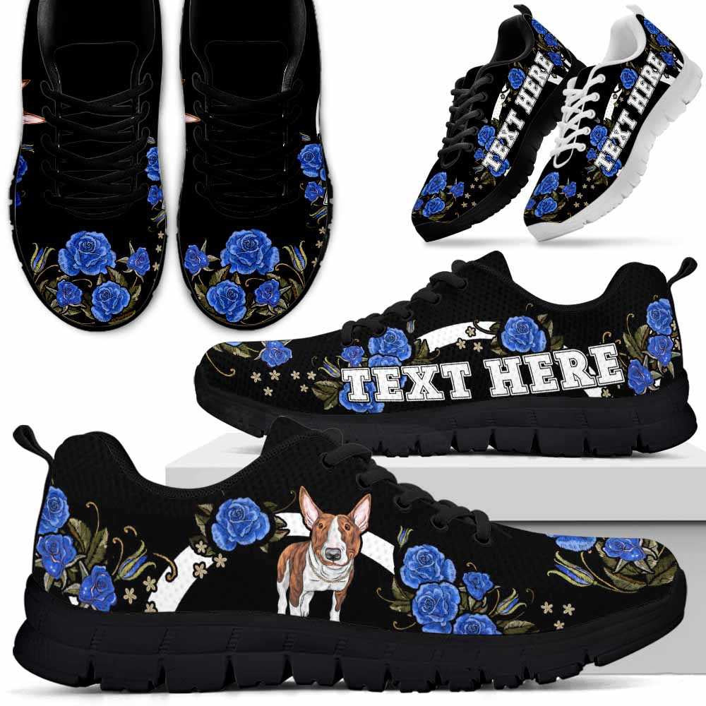 Custom Name Bull Terrier Sneaker, Bull Terrier Dog Lovers Sneakers Gym Rose Blue Flower Running Shoes, Best Running Shoes