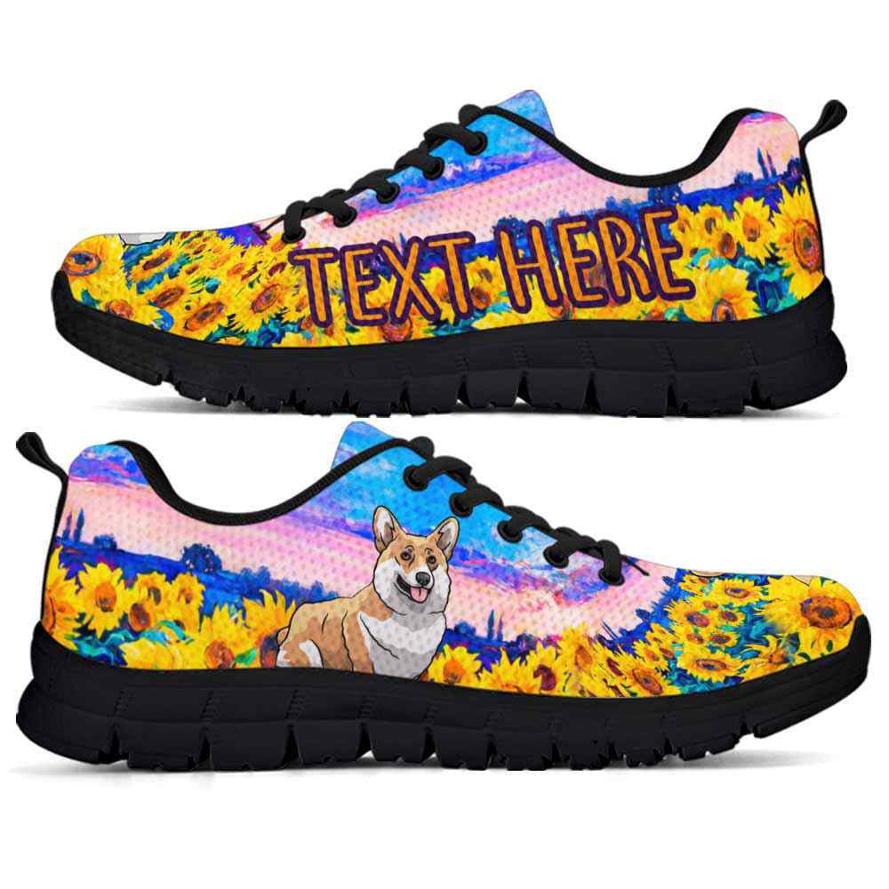 Custom Name Corgi Sneaker, Corgi Sunflower Sky Sneakers Running Shoes, Best Running Shoes