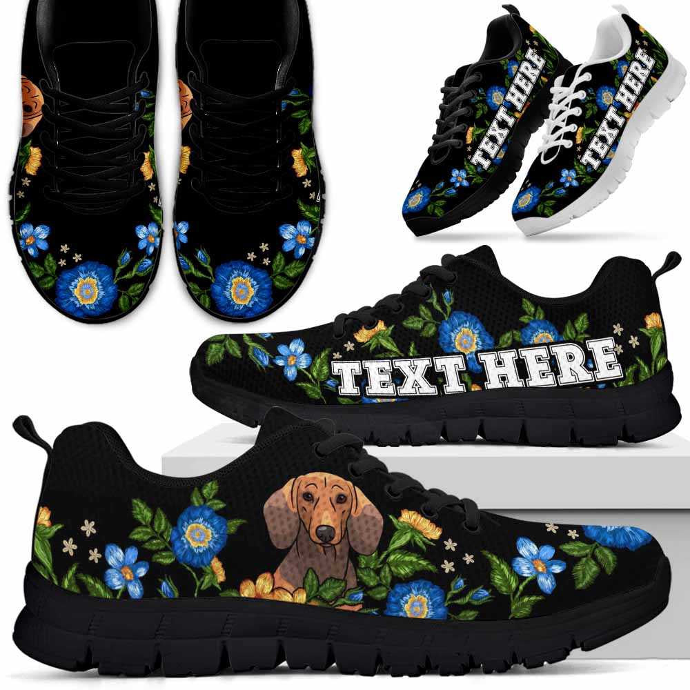 Custom Name Dachshund Sneaker, Dachshund Colorful Floral Flower Dog Lovers Sneakers Gym Running Shoes, Best Running Shoes