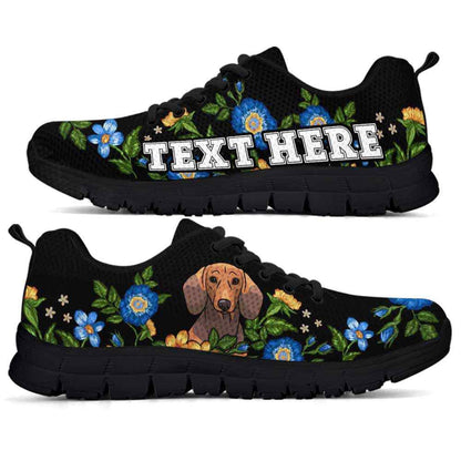 Custom Name Dachshund Sneaker, Dachshund Colorful Floral Flower Dog Lovers Sneakers Gym Running Shoes, Best Running Shoes