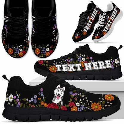 Custom Name Husky Sneaker, Husky Colorful Flower Floral Dog Lovers Sneakers Gym Running Shoes, Best Running Shoes
