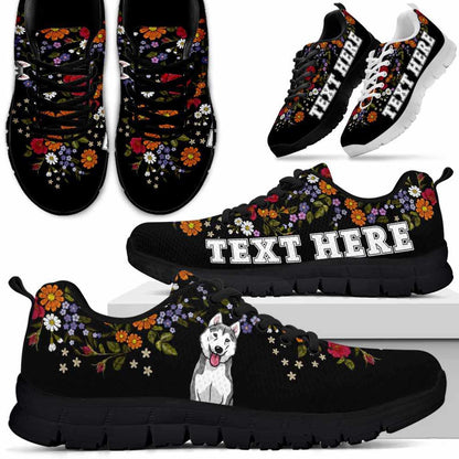 Custom Name Husky Sneaker, Husky Flower Floral Colorful Dog Lovers Sneakers Gym Running Shoes, Best Running Shoes
