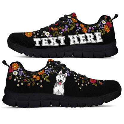 Custom Name Husky Sneaker, Husky Flower Floral Colorful Dog Lovers Sneakers Gym Running Shoes, Best Running Shoes