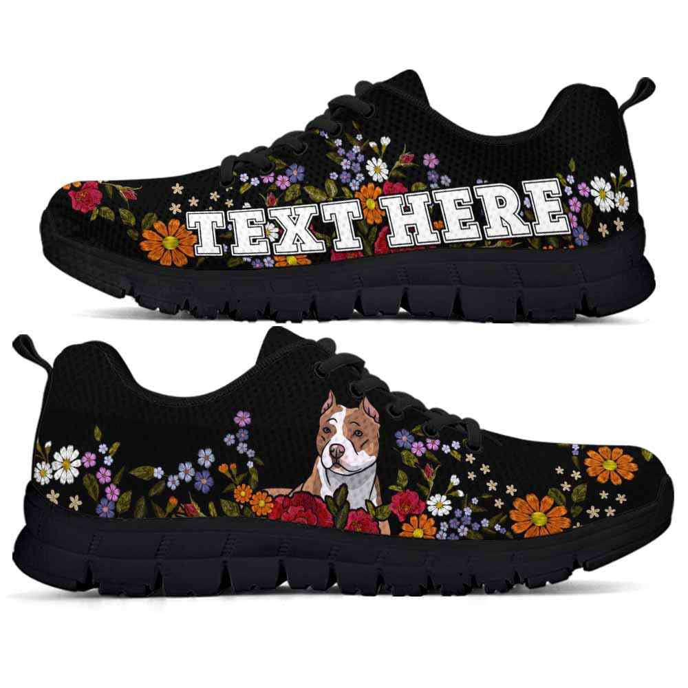 Custom Name Pit Bull Sneaker, Pit Bull Colorful Flower Floral Dog Lovers Sneakers Gym Running Shoes, Best Running Shoes