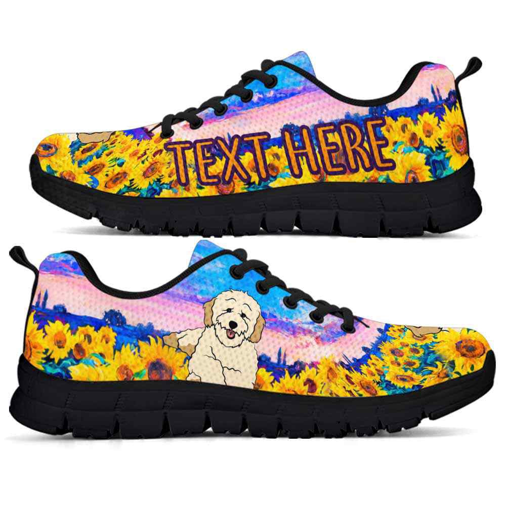 Custom Name Poodle Sneaker, Poodle Sunflower Sky Sneakers Running Shoes, Best Running Shoes