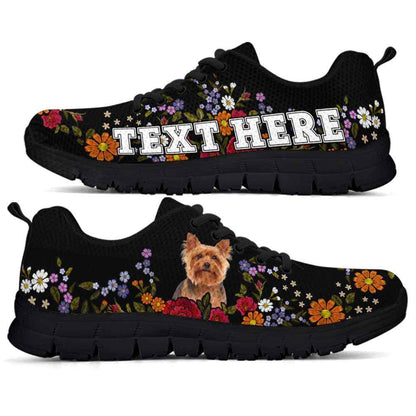 Custom Name Yorkshire Terrier Sneaker, Yorkie Colorful Flower Floral Dog Lovers Sneakers Gym Running Shoes, Best Running Shoes