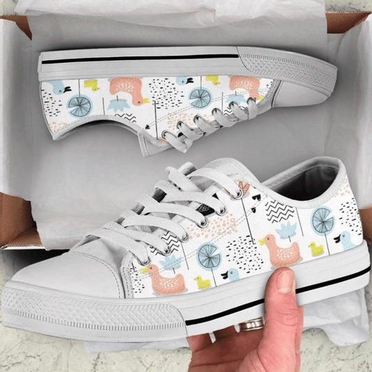 Cute Ducks And Bird Low Top Shoes, Animal Print Canvas Shoes, Print On Canvas Shoes