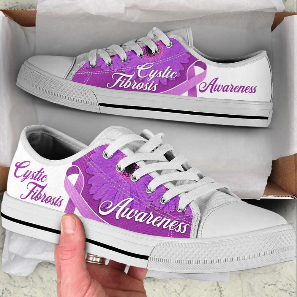 Cystic Fibrosis Shoes Awareness Ribbon Low Top Shoes Canvas Shoes, Breast Cancer Awareness Shoes