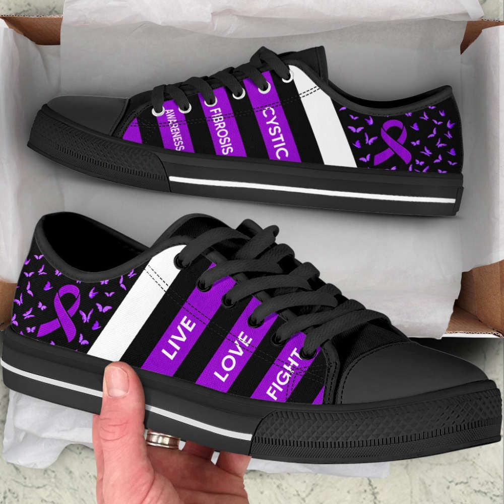 Cystic Fibrosis Shoes Plaid Low Top Shoes Canvas Shoes, Breast Cancer Awareness Shoes
