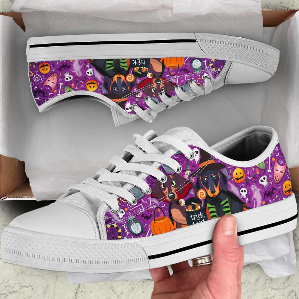 Dachshund Dog Halloween Low Top Shoes Canvas Sneakers Casual Shoes, Dog Printed Shoes, Canvas Shoes For Men, Women