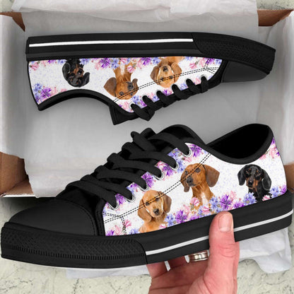 Dachshund Dog Lover Purple Flower Low Top Shoes Canvas Sneakers, Dog Printed Shoes, Canvas Shoes For Men, Women
