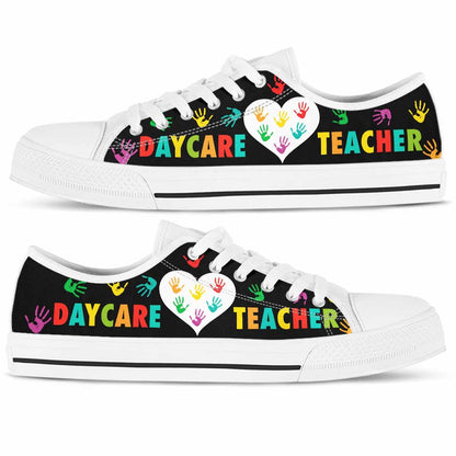 Daycare Teacher Colorful Hands Heart Low Top Shoes, Teacher Shoes, Low Top Sneakers