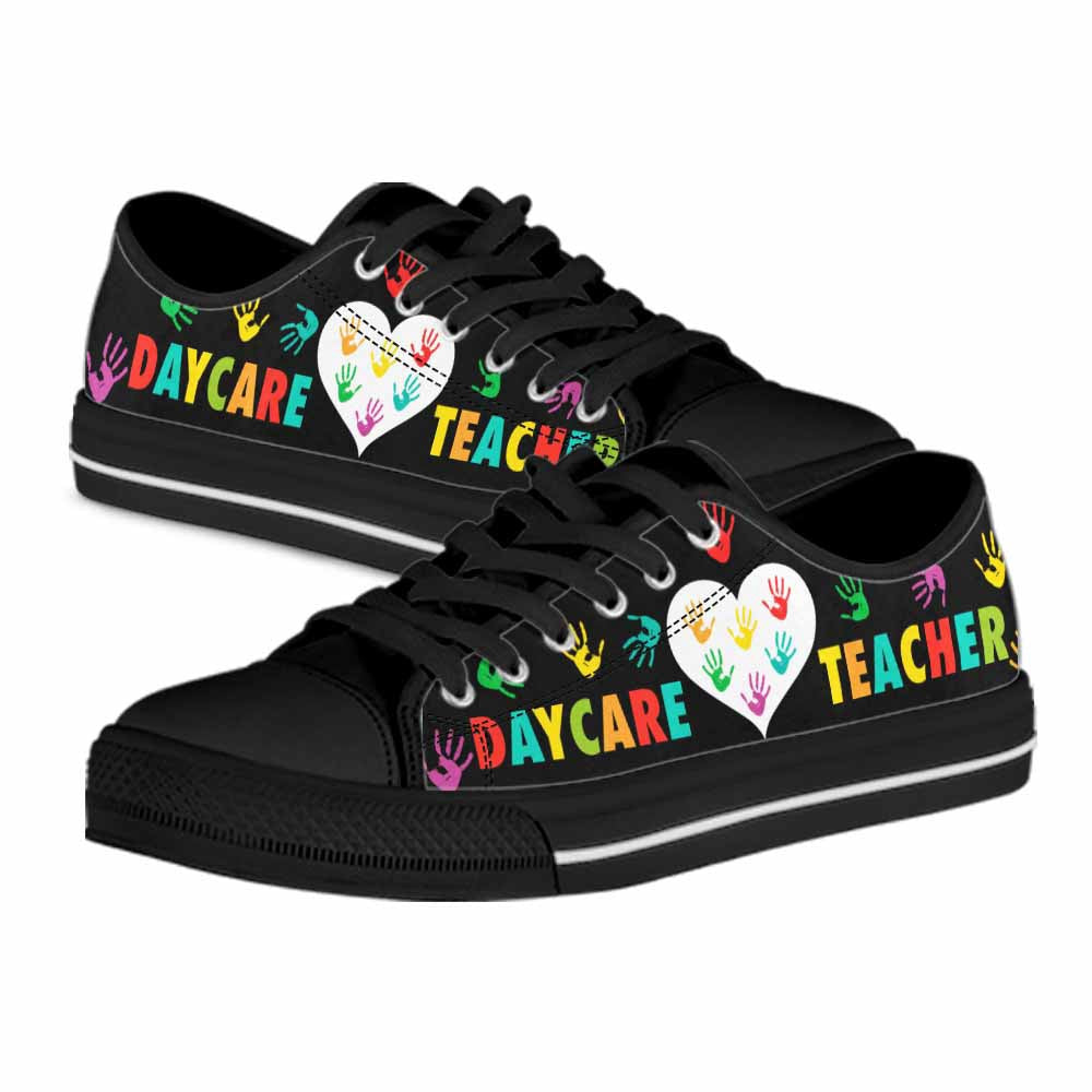Daycare Teacher Colorful Hands Heart Low Top Shoes, Teacher Shoes, Low Top Sneakers