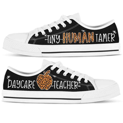 Daycare Teacher Leopard Apple Tiny Human Tamer Low Top Shoes, Teacher Shoes, Low Top Sneakers