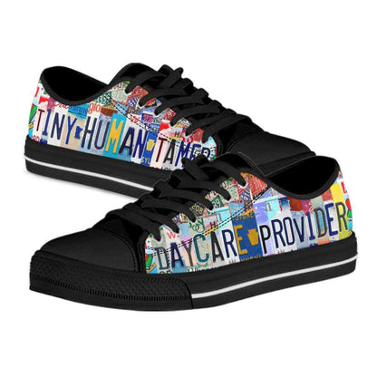 Daycare Teacher License Plate Tiny Human Tamer Low Top Shoes, Teacher Shoes, Low Top Sneakers