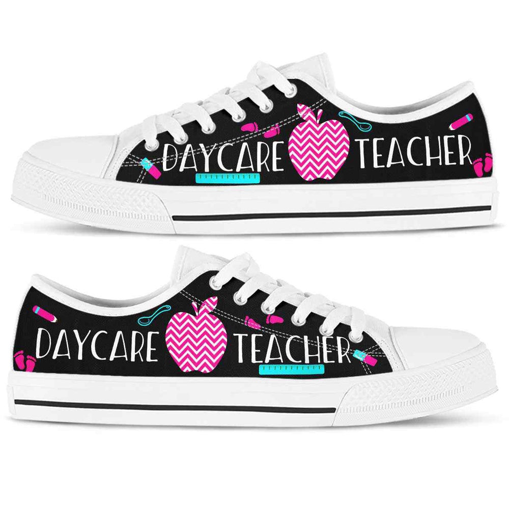 Daycare Teacher Pink Apple Low Top Shoes, Teacher Shoes, Low Top Sneakers