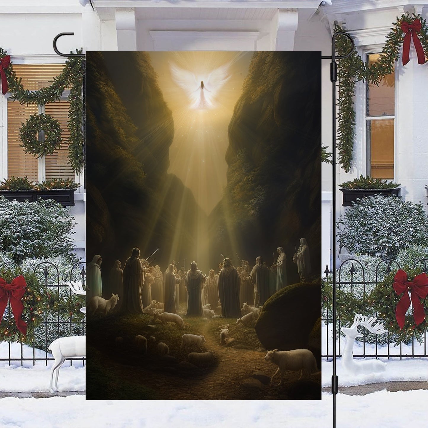 Divine Light The Heavenly Announcement Christmas Garden Flag - Christian House Flag