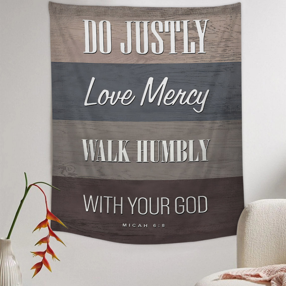Do Justly Love Mercy Walk Humbly With Your God Religious Tapestries - Christian Wall Tapestry Decor