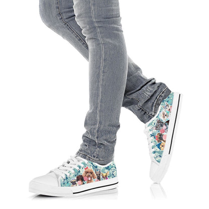Dog Flowers Pattern Low Top Shoes Canvas Sneakers Casual Shoes, Dog Printed Shoes, Canvas Shoes For Men, Women