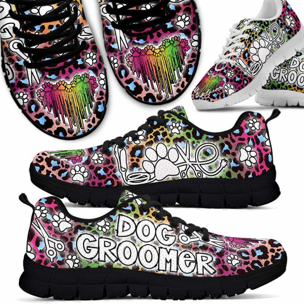 Dog Groomer Sneaker, Dog Groomer Dripping Heart Leopard Boho Sneakers Shoes, Best Running Shoes, Unique Gifts For Dog Lovers