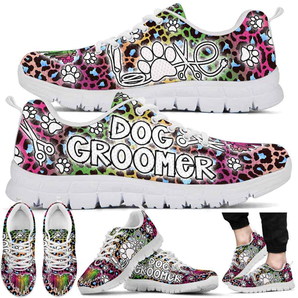 Dog Groomer Sneaker, Dog Groomer Dripping Heart Leopard Boho Sneakers Shoes, Best Running Shoes, Unique Gifts For Dog Lovers