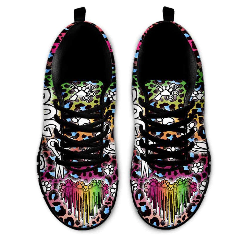 Dog Groomer Sneaker, Dog Groomer Dripping Heart Leopard Boho Sneakers Shoes, Best Running Shoes, Unique Gifts For Dog Lovers