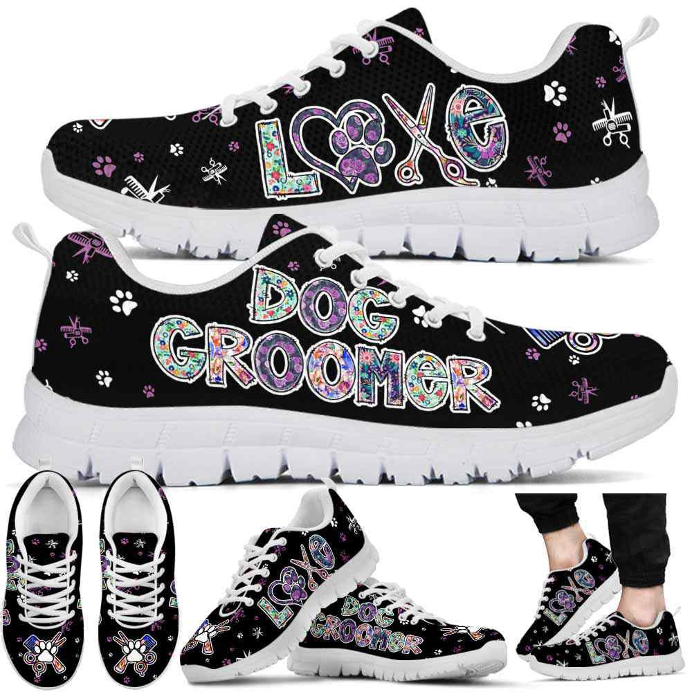 Dog Groomer Sneaker, Dog Groomer Floral Love Cute Sneakers Shoes, Best Running Shoes, Unique Gifts For Dog Lovers
