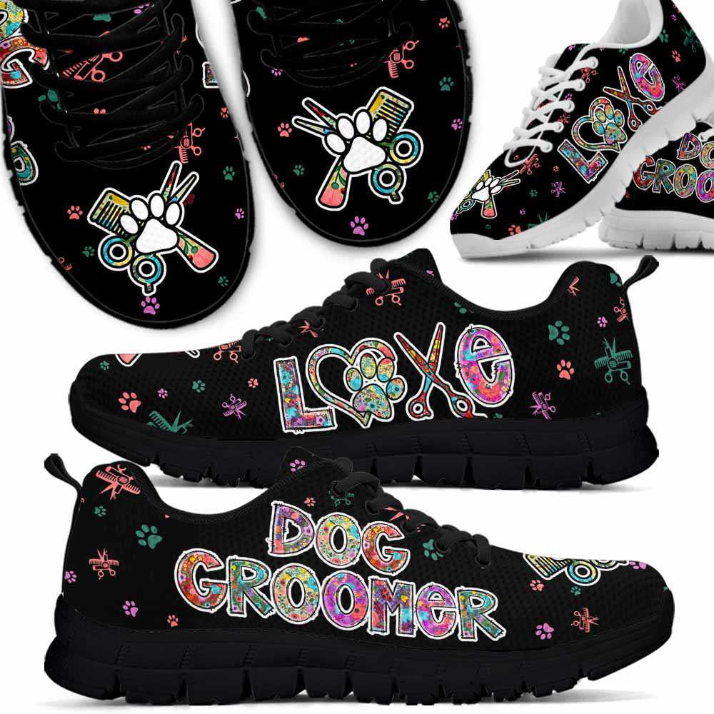 Dog Groomer Sneaker, Dog Groomer Love Colorful Floral Sneakers Shoes, Best Running Shoes, Unique Gifts For Dog Lovers