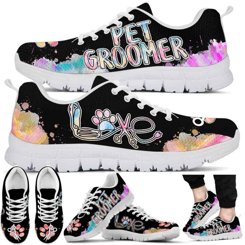 Dog Groomer Sneaker, Dog Groomer Pastel Watercolor Love Sneakers Shoes, Best Running Shoes, Unique Gifts For Dog Lovers