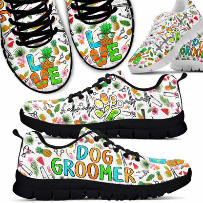 Dog Groomer Sneaker, Dog Groomer Summer Pattern Heartbeat Love Sneakers Shoes, Best Running Shoes, Unique Gifts For Dog Lovers