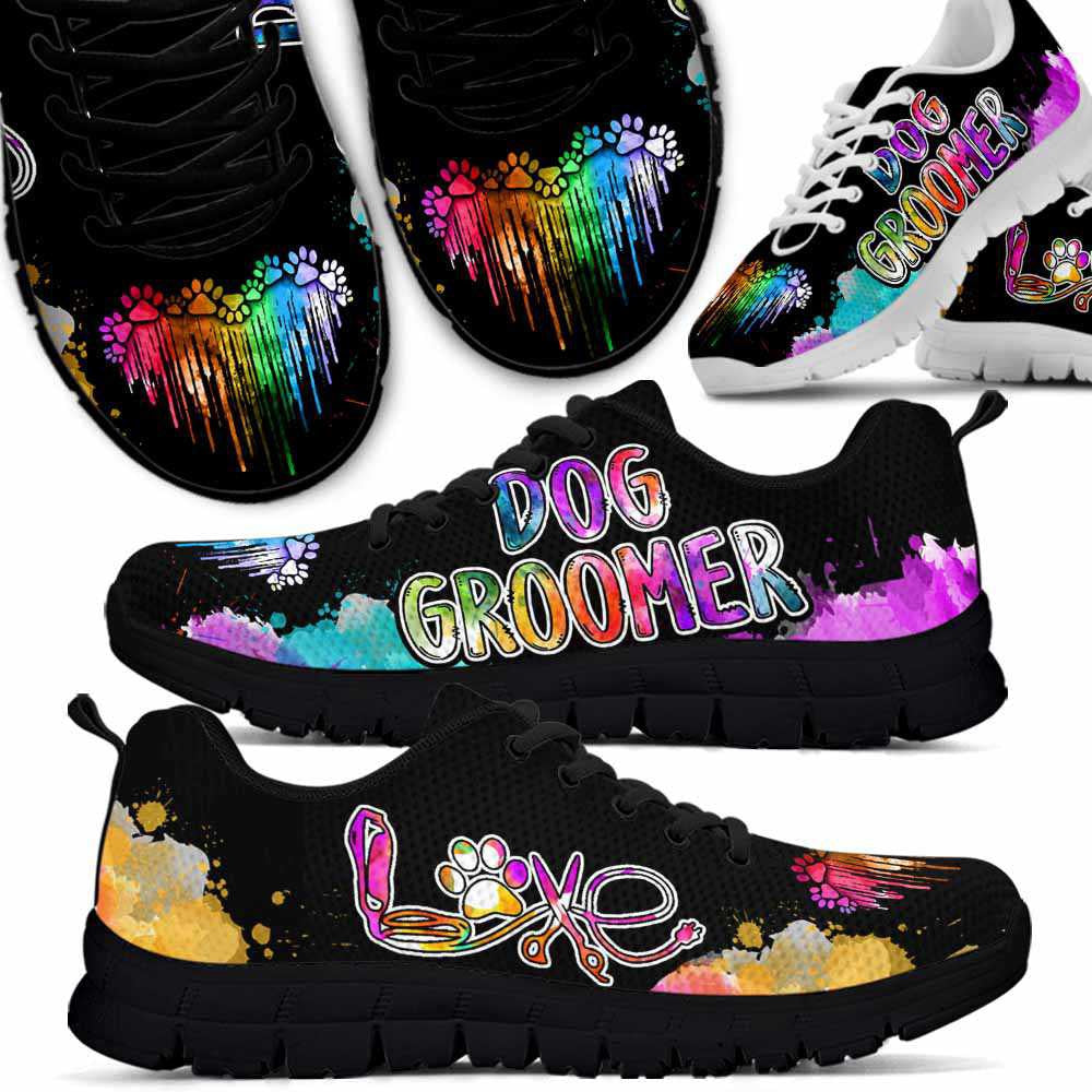 Dog Groomer Sneaker, Dog Groomer Watercolor Dripping Heart Sneakers Shoes, Best Running Shoes, Unique Gifts For Dog Lovers