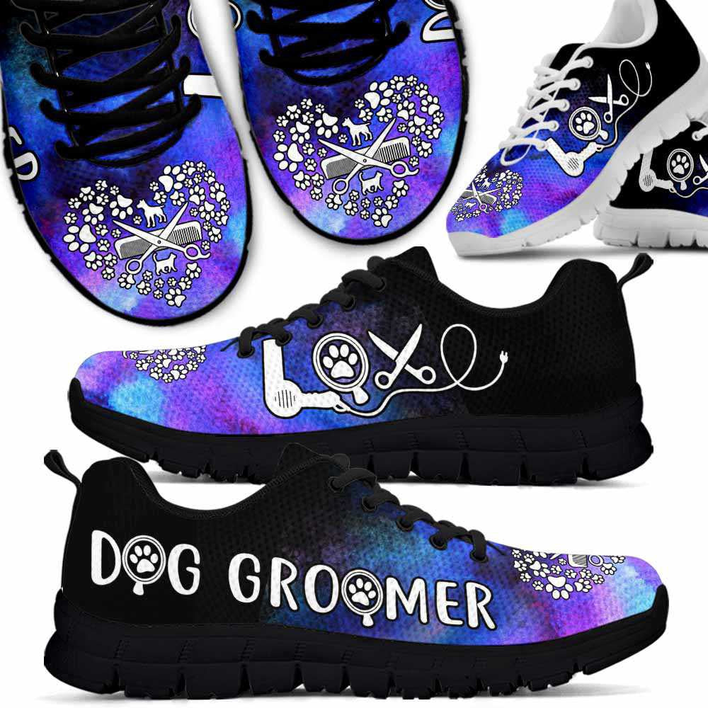 Dog Groomer Sneaker, Teal Purple Dog Groomer Watercolor Love Heart Sneakers Shoes, Best Running Shoes, Unique Gifts For Dog Lovers