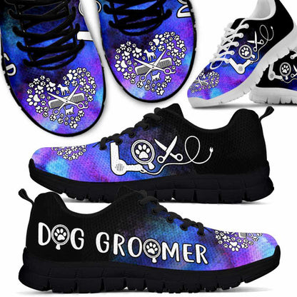 Dog Groomer Sneaker, Teal Purple Dog Groomer Watercolor Love Heart Sneakers Shoes, Best Running Shoes, Unique Gifts For Dog Lovers