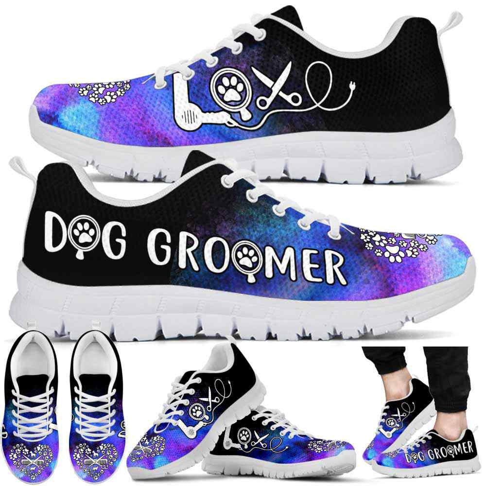 Dog Groomer Sneaker, Teal Purple Dog Groomer Watercolor Love Heart Sneakers Shoes, Best Running Shoes, Unique Gifts For Dog Lovers
