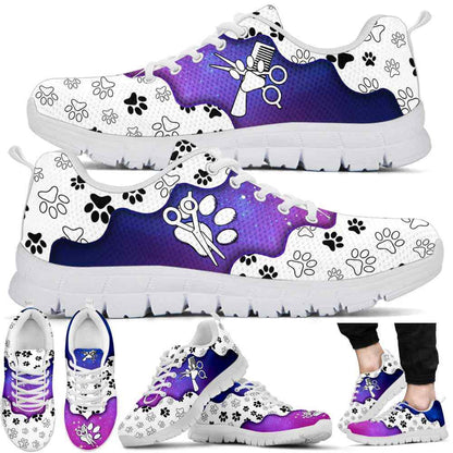 Dog Groomer Sneaker, White Purple Pink Dog Groomer Paw Sneakers Shoes, Best Running Shoes, Unique Gifts For Dog Lovers