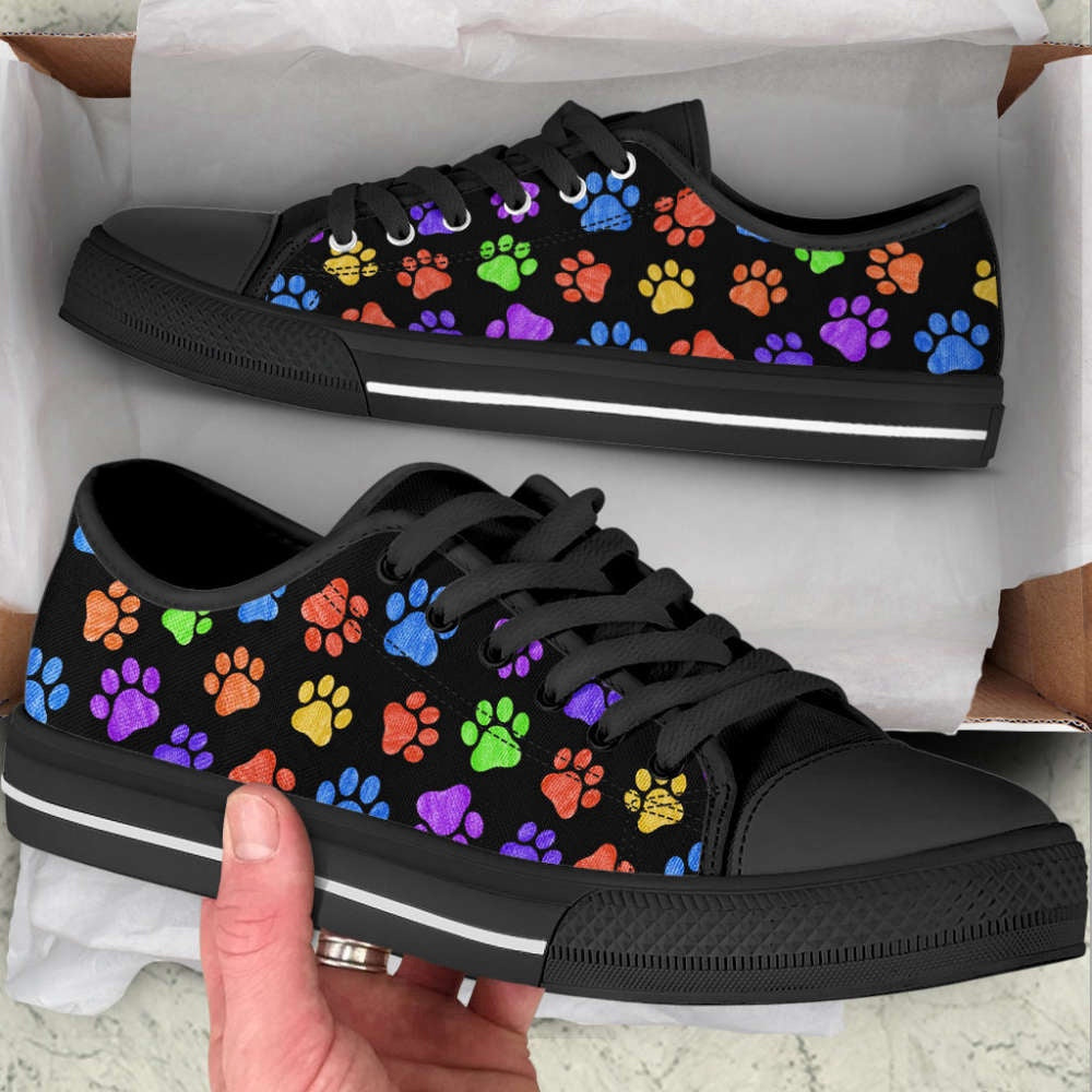 Dog Paw Print Colorfull Pattern Low Top Shoes Canvas Sneakers, Dog Printed Shoes, Canvas Shoes For Men, Women