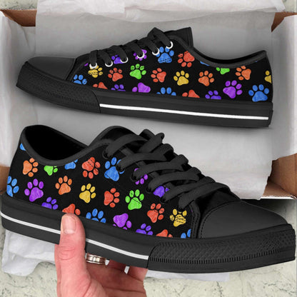 Dog Paw Print Colorfull Pattern Low Top Shoes Canvas Sneakers, Dog Printed Shoes, Canvas Shoes For Men, Women