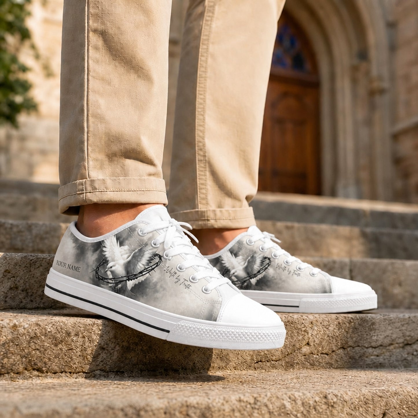 Dove With Crown Of Thorns Graphic Low Top Shoes Life style  