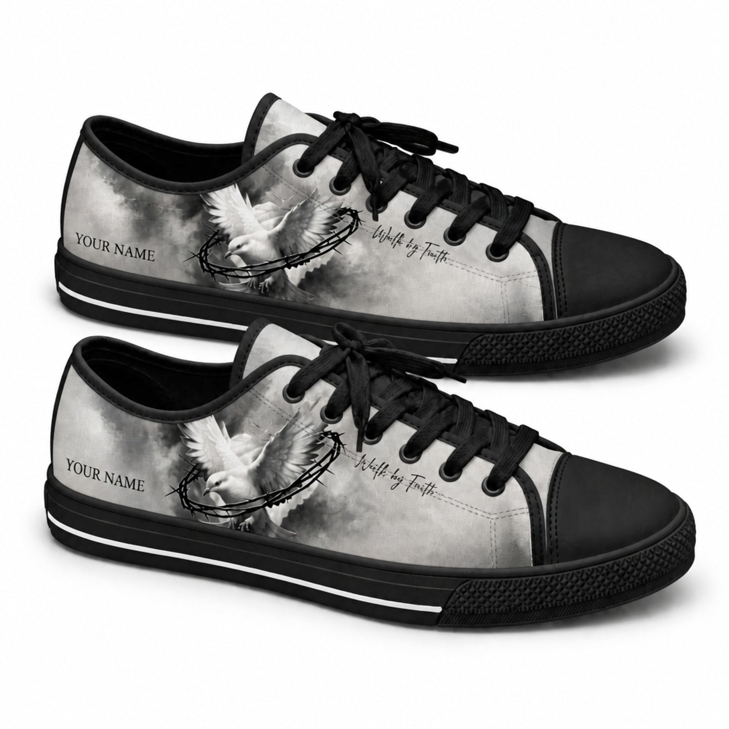 Dove With Crown Of Thorns Graphic Low Top Shoes black shoes  