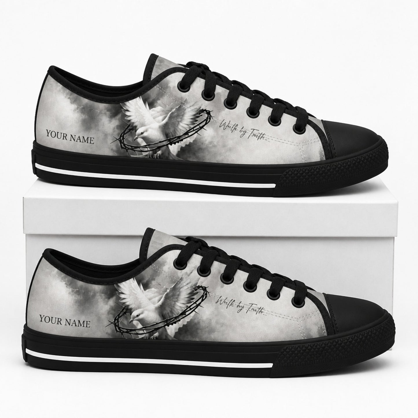 Dove With Crown Of Thorns Graphic Low Top Shoes box black  