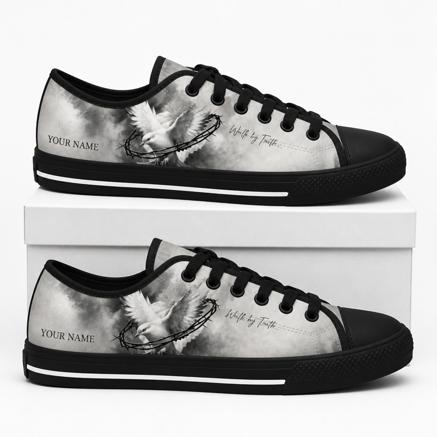 Dove With Crown Of Thorns Graphic Low Top Shoes box black  