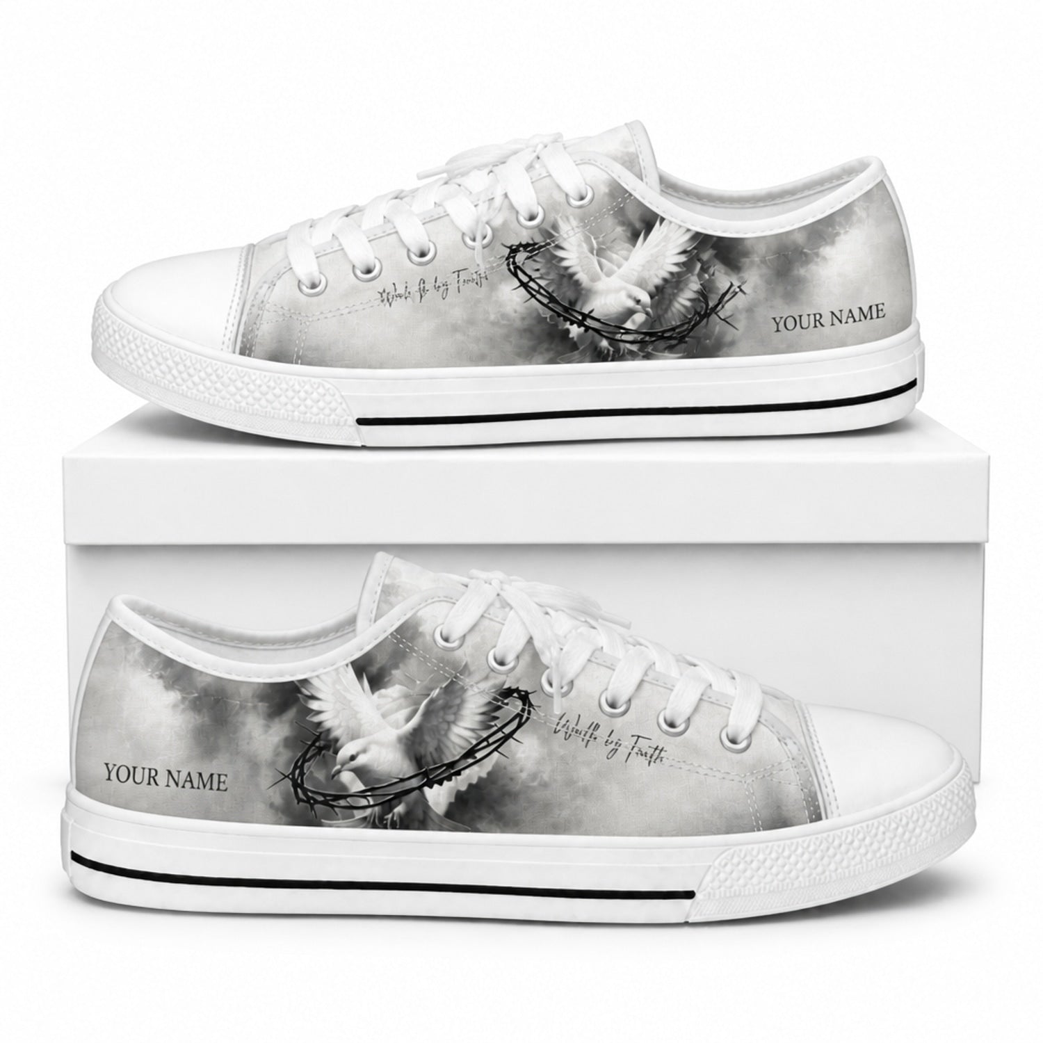 Dove With Crown Of Thorns Graphic Low Top Shoes box white  
