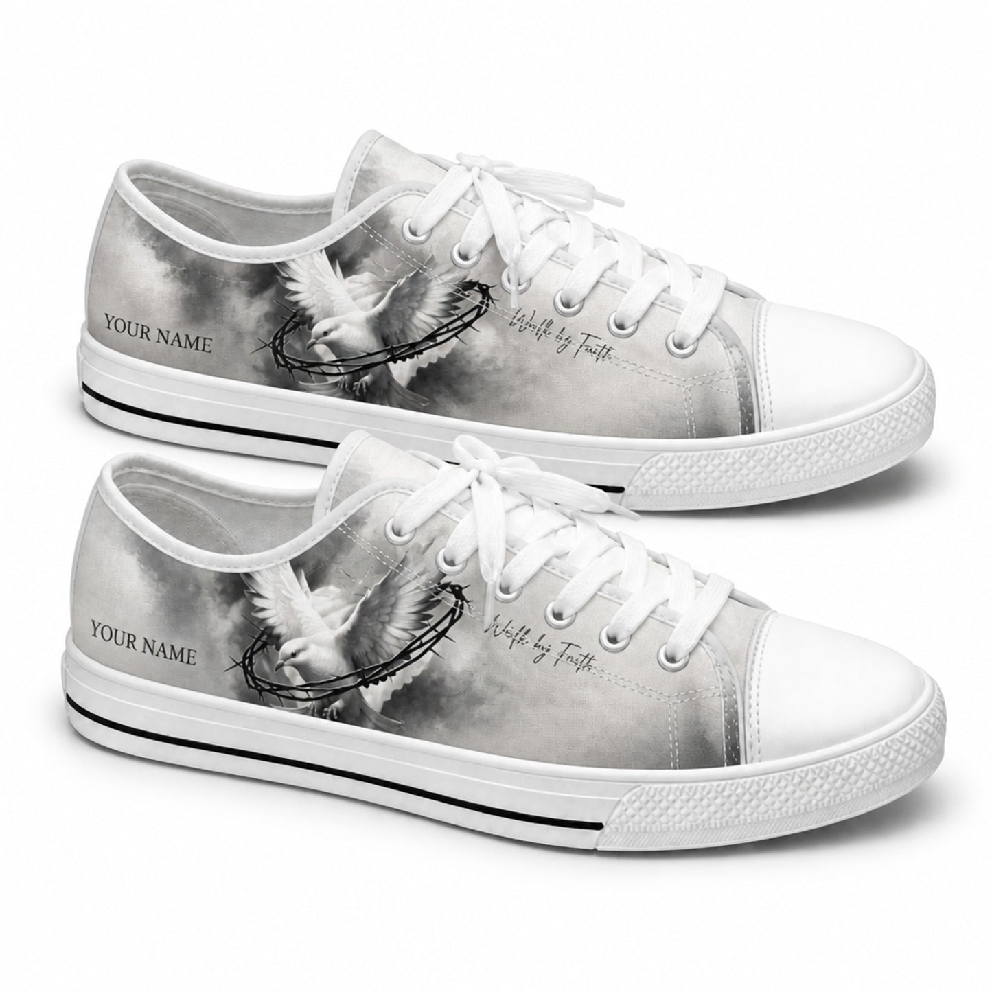 Dove With Crown Of Thorns Graphic Low Top Shoes      